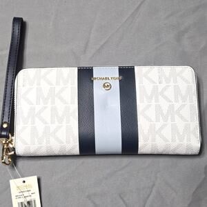 Michael Kors 2 Tone Blue White Jet Charm Stripe Wallet